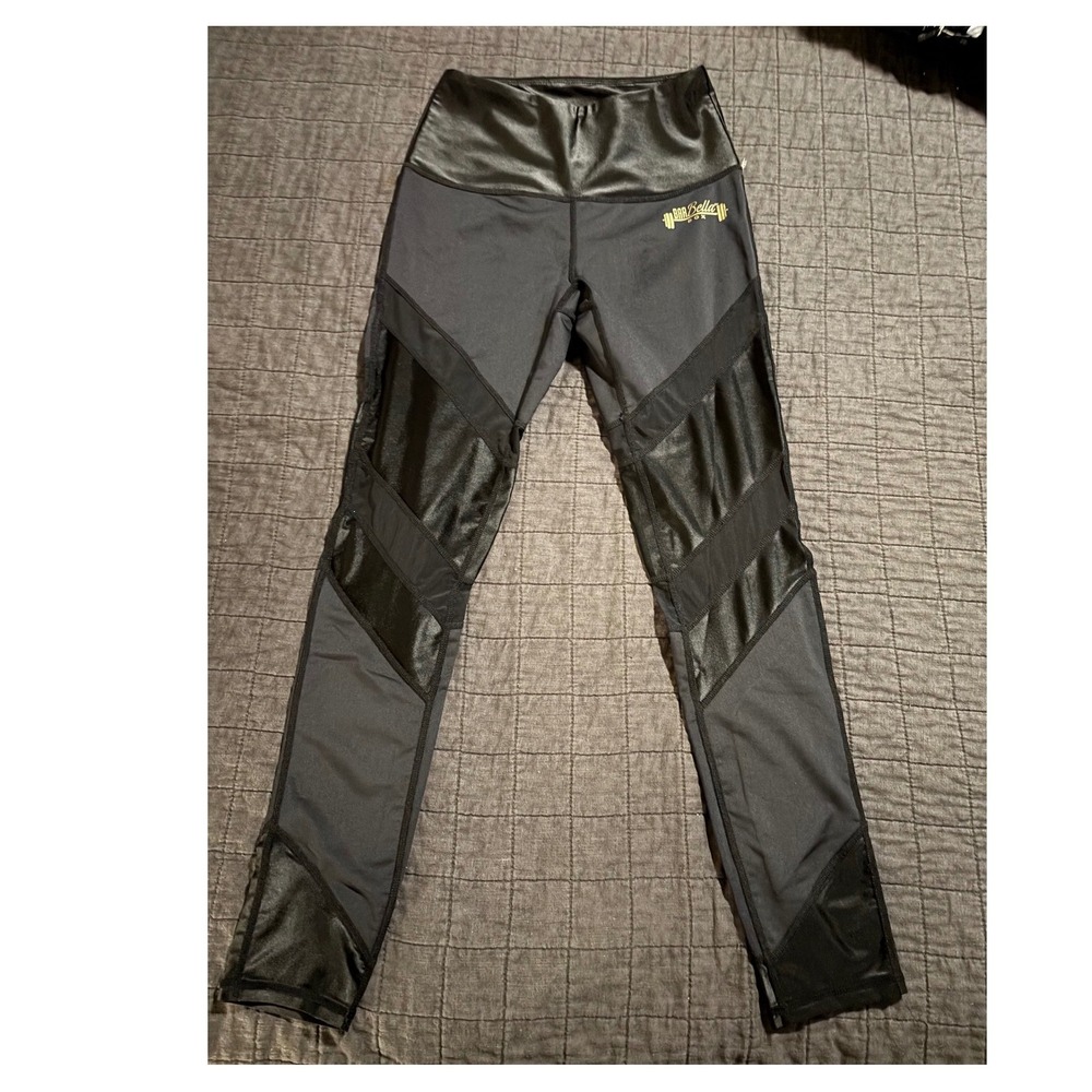Barbella Co Chestee Bruise No More Womens Black Mesh Panel Padded Leggings Small